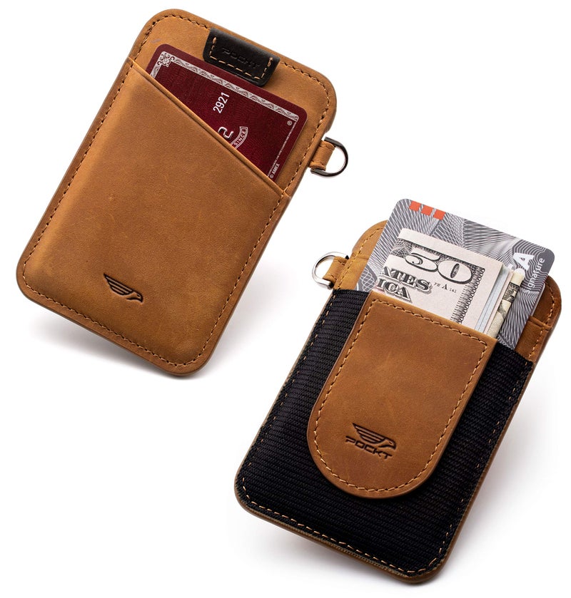 POCKT Card Holder Wallet For Men and Women - Slim Minimalist Front Pocket Wallet Elastic Credit Card Holder Genuine Leather RFID Blocking Card Case Wallets | Vintage Tanâ€¦ - Image 3